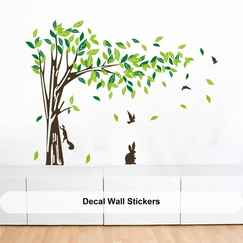 Decal O Decal 90 cm Tree with Animals and Birds Wall Stickers